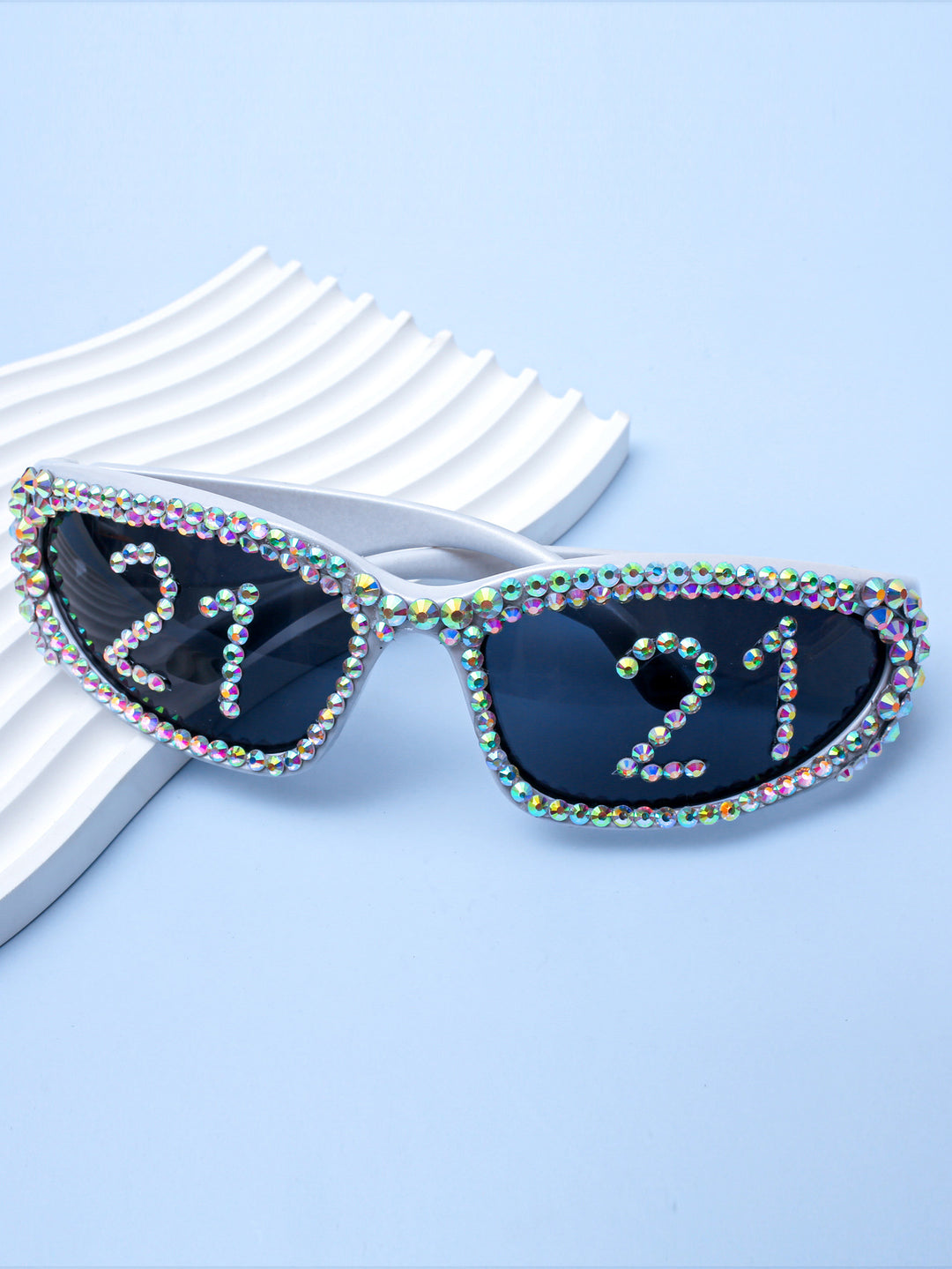 Women Glamorous Rhinestone Sunglasses with Custom Designed Inscription Bowlift