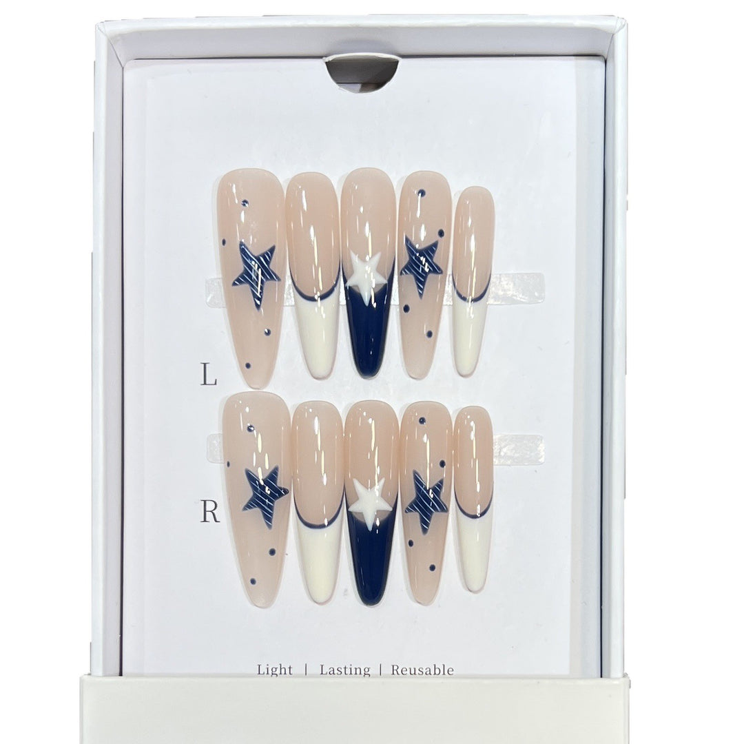Artistic Stiletto Press-On Nail Set with Celestial Design Bowlift