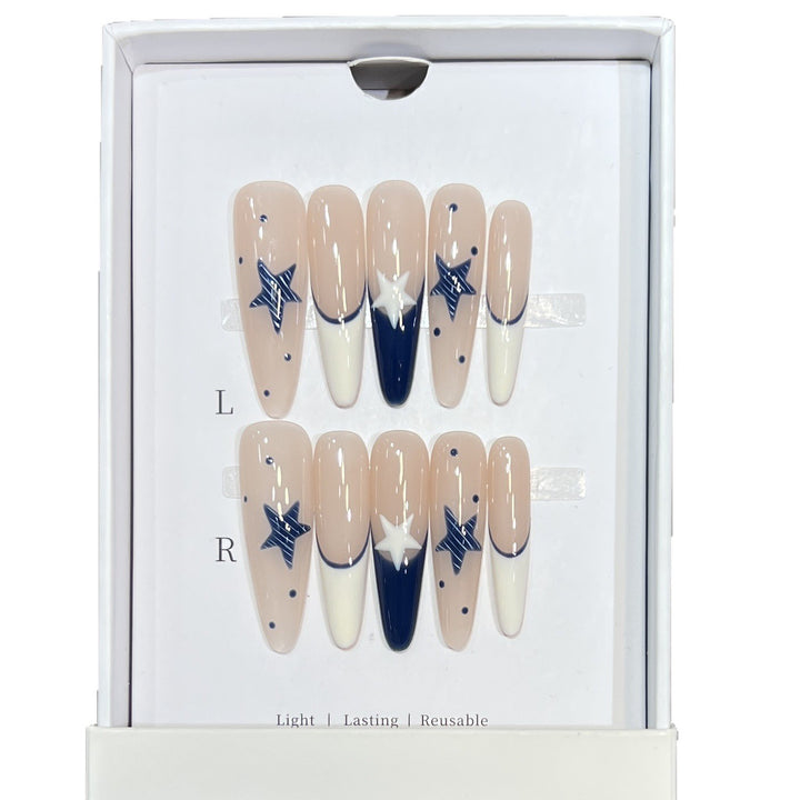 Artistic Stiletto Press-On Nail Set with Celestial Design Bowlift