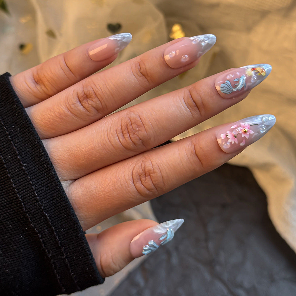 Artistic Floral-Design Press-On Nail Set Bowlift