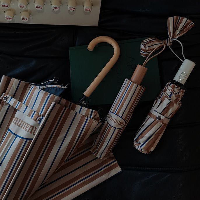 Women's Foldable Windproof Umbrella with Unique Striped Pattern Bowlift