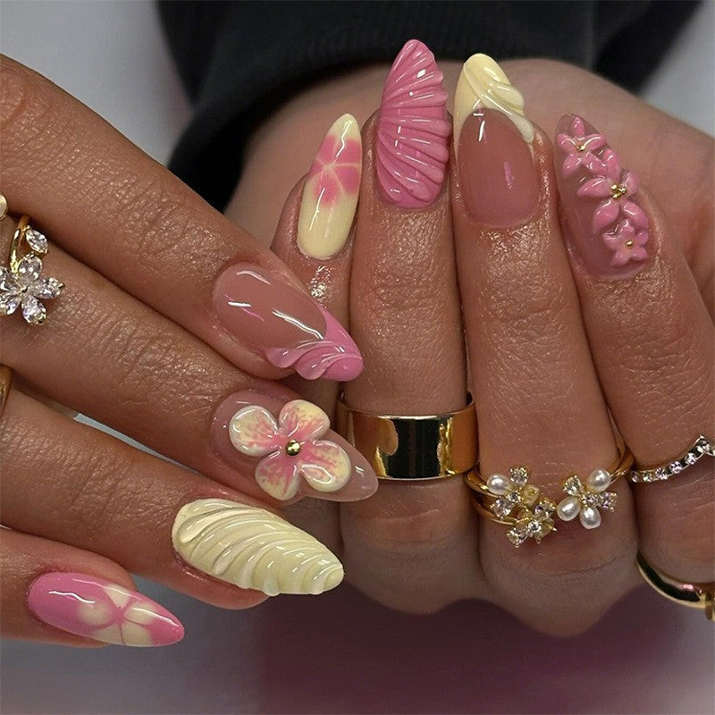 Artistic Floral Press-On Nails Bowlift