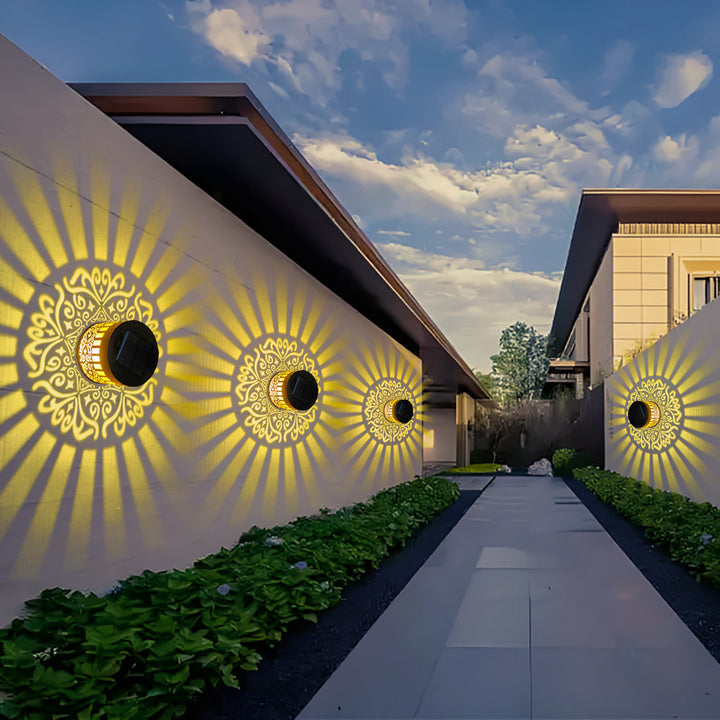 Decorative Solar Wall Lantern With Moroccan Cutout Projection Metal Outdoor Sconce Pair Bowlift