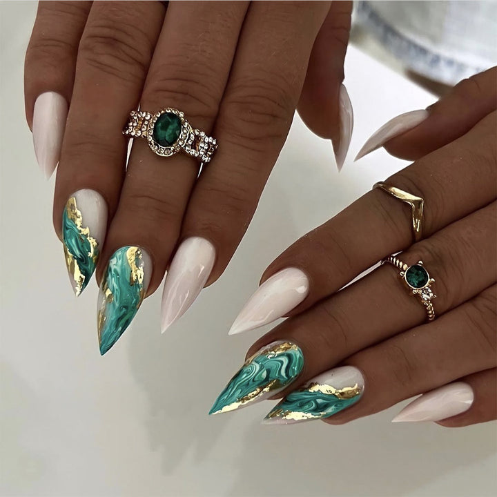 Artful Nail Extensions with Elegant Marbled Design Bowlift