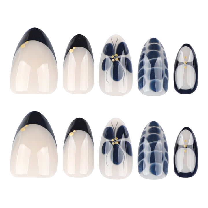 Artful nail art in elegant stiletto design with floral accents Bowlift
