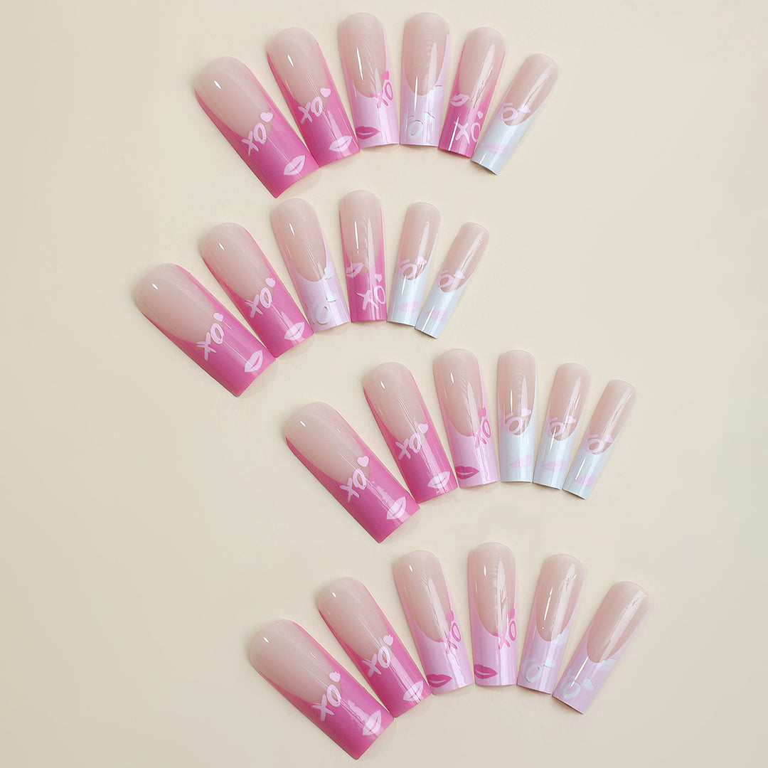 Artistic Press-On Nails Set with Elegant Gradient Design Bowlift