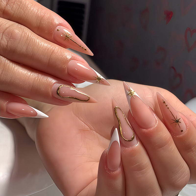 Acrylic nail set with glamorous rhinestones and decorative elements Bowlift