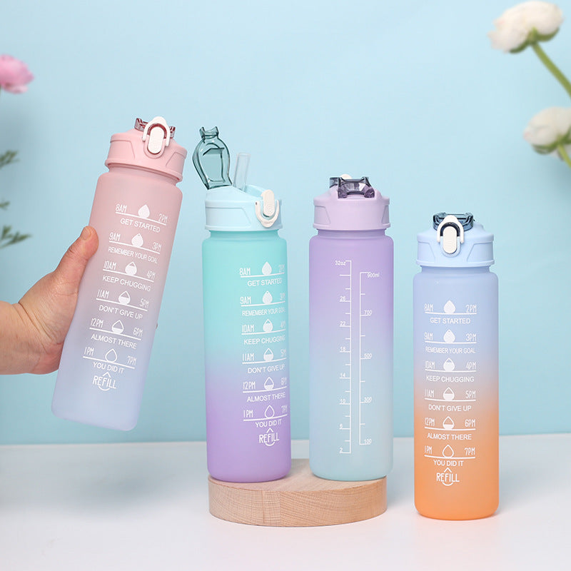 Motivational Time-Marker Hydration Bottle with Flip Lock and Carry Strap Bowlift