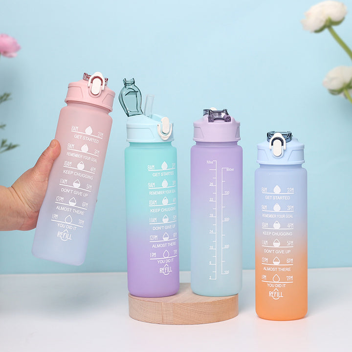 Motivational Time-Marker Hydration Bottle with Flip Lock and Carry Strap Bowlift