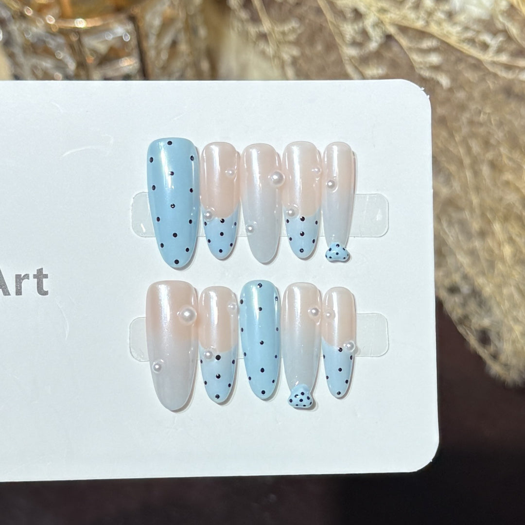 Decorative Press-On Nail Set with Unique Dot Design Bowlift