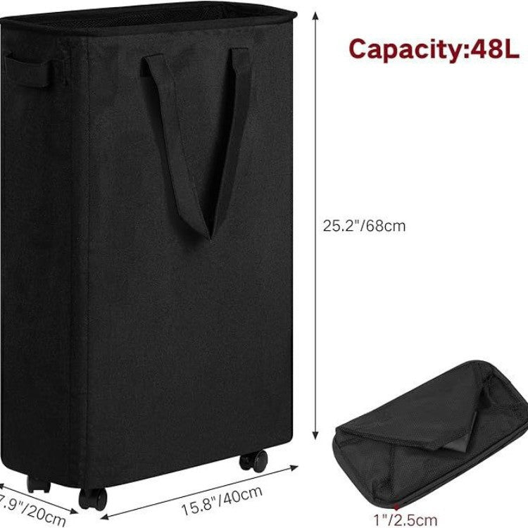Foldable laundry basket with wheels and practical lid Bowlift