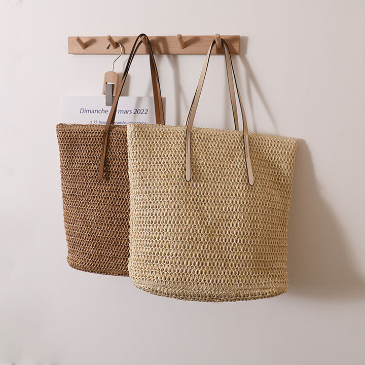 Braided shopping bag with elegant leather handles Bowlift