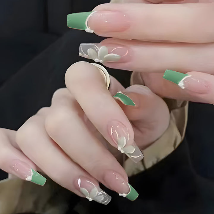 Floral-Design Acrylic Press-On Nails Bowlift