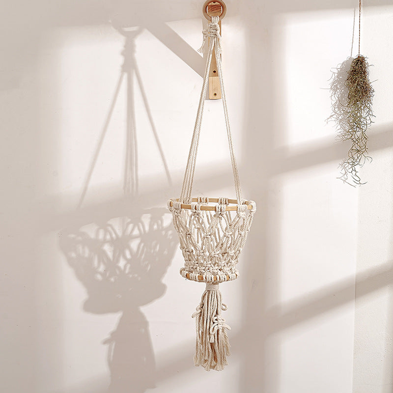 Macrame Hanging Planter with Wooden Accents Bowlift