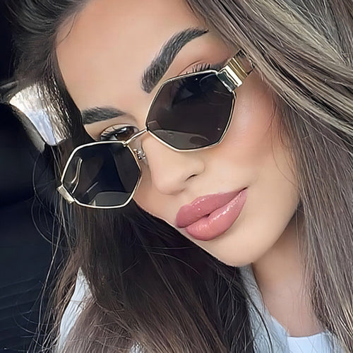 Women's geometric sunglasses with narrow metal frame and polarized lenses Bowlift
