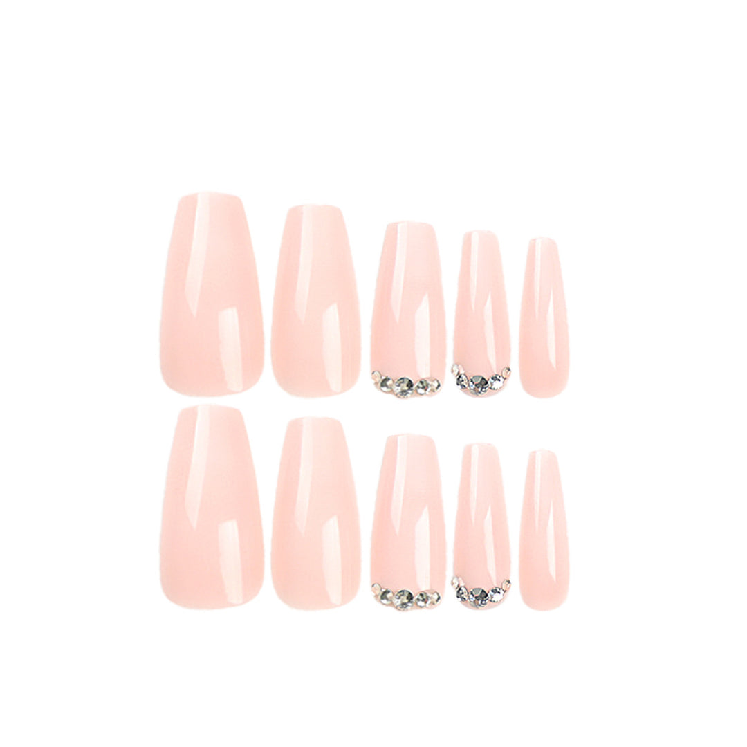 Artful Nail Extensions with Elegant Ombre Design and Rhinestone Accents Bowlift