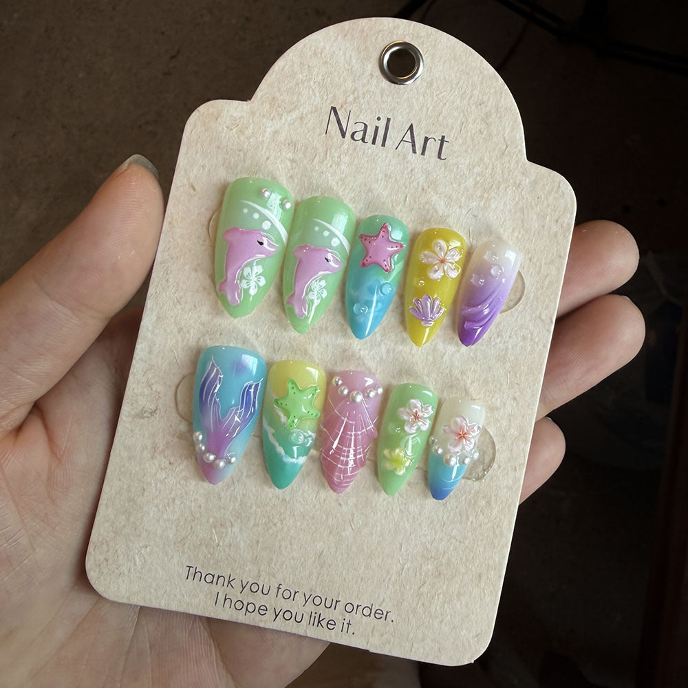 Artistic Ocean-Themed Press-On Nail Set Bowlift