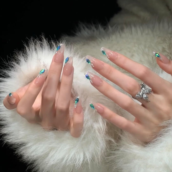 Premium Decorative Nail Art Tips with Gemstone Accents Bowlift