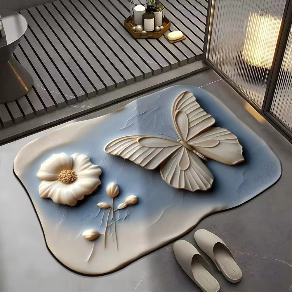 Artistic Butterfly-Design Bath Mat