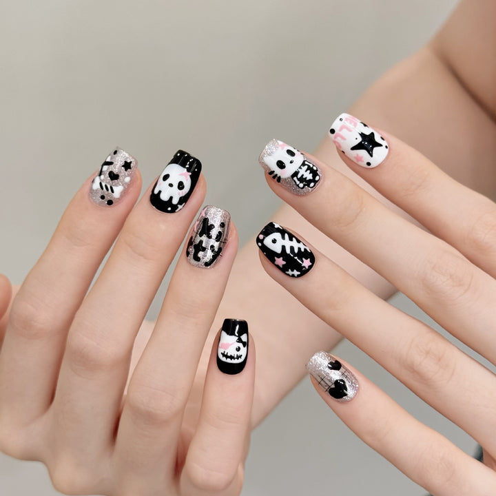Thematic Skeleton-Inspired Press-On Nail Art Set