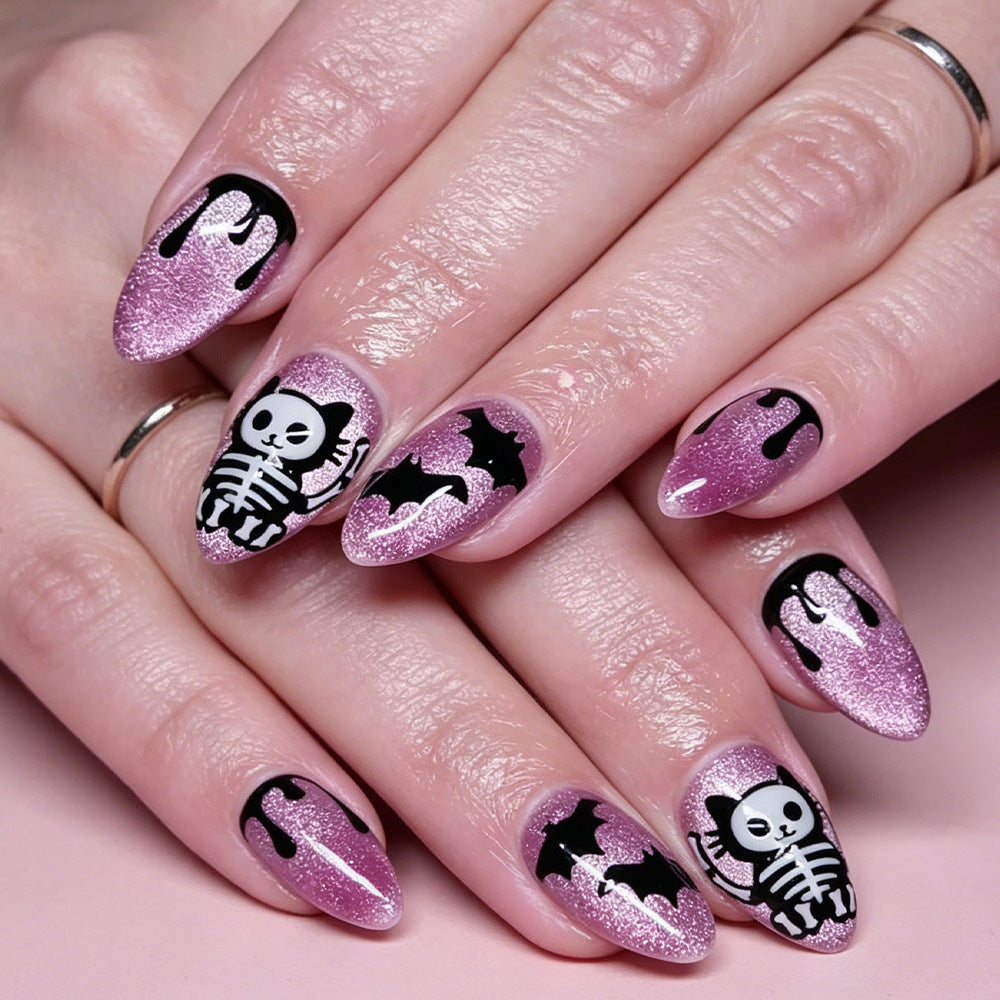 Artistic Halloween-Themed Press-On Nail Art Bowlift