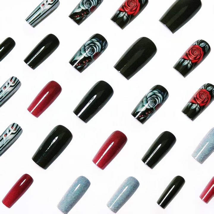 Elegant Artificial Nails with Noble Rose Design Bowlift