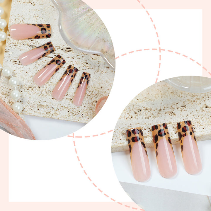 Artificial nail set with luxurious leopard pattern Bowlift