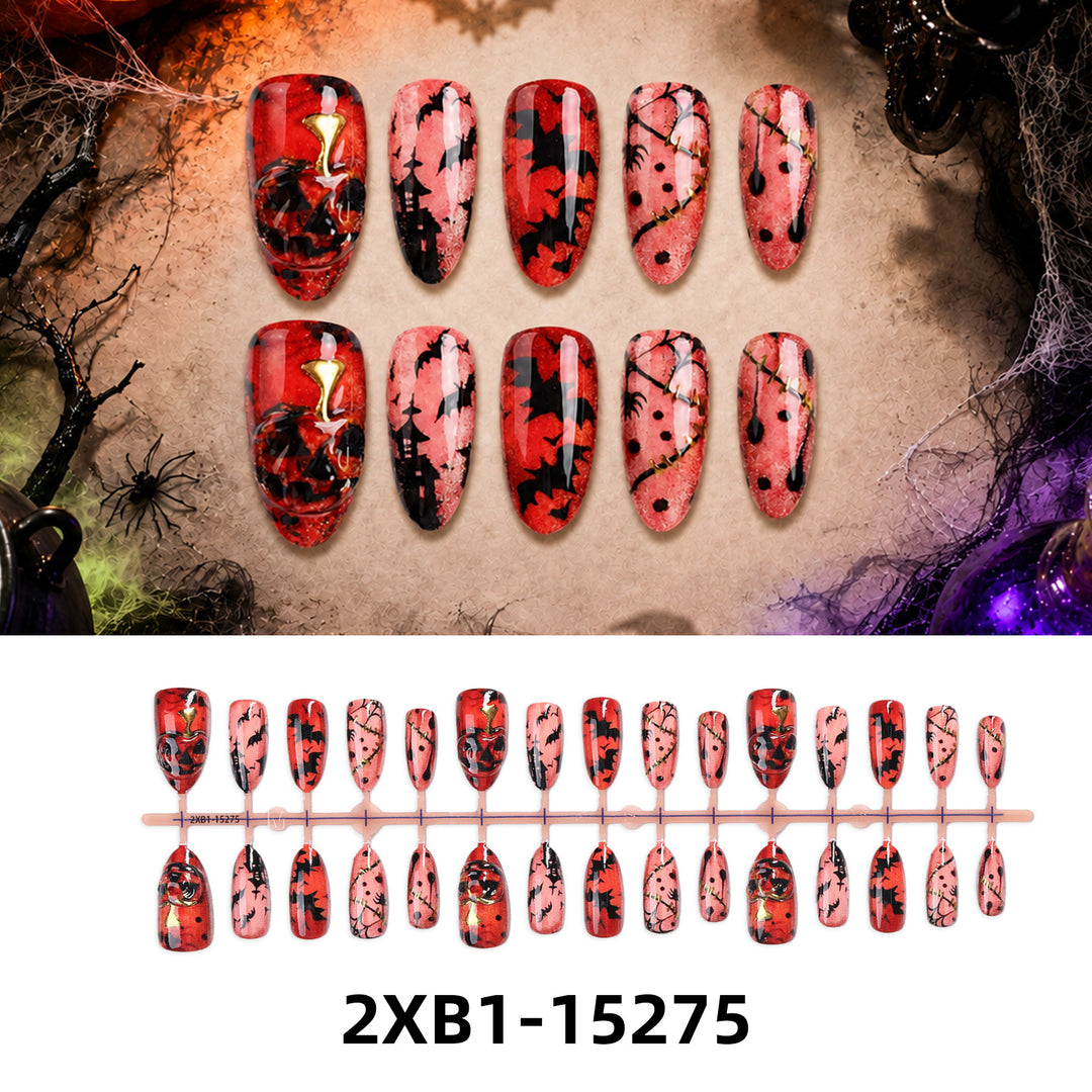 Acrylic nail set with creative Halloween motifs Bowlift