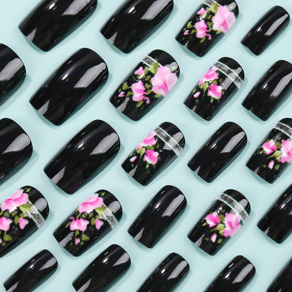 Artificial Nail Set with Elegant Rose Design Bowlift