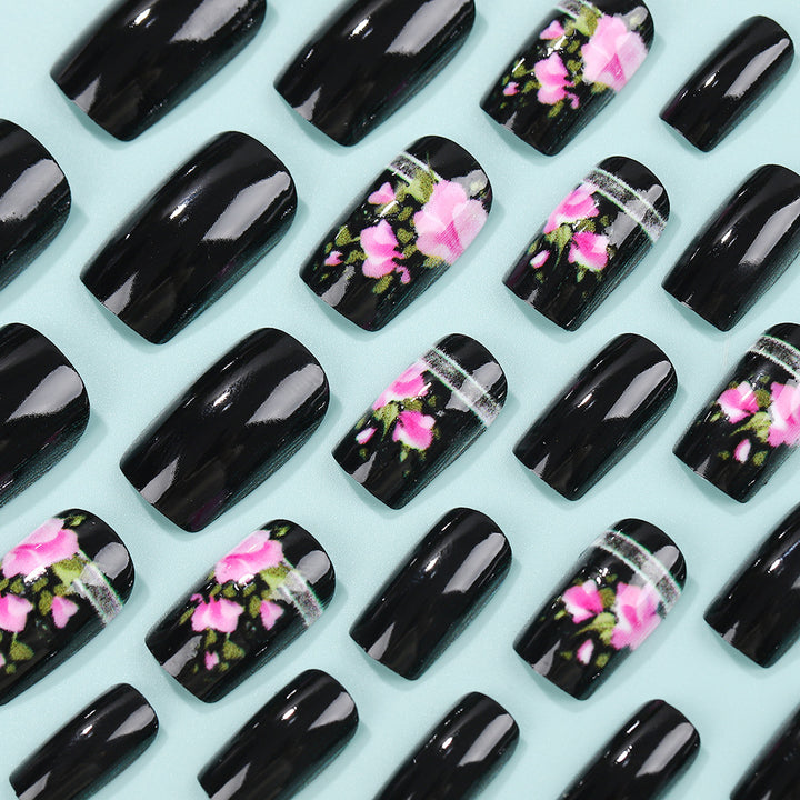 Artificial Nail Set with Elegant Rose Design Bowlift