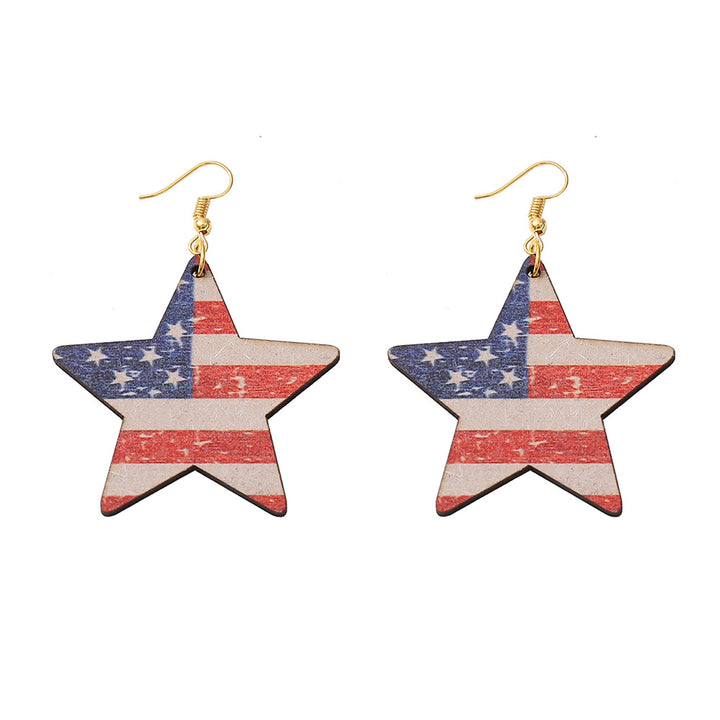 Women's nan star-shaped patriotic wooden dangle earrings with distressed flag print Bowlift