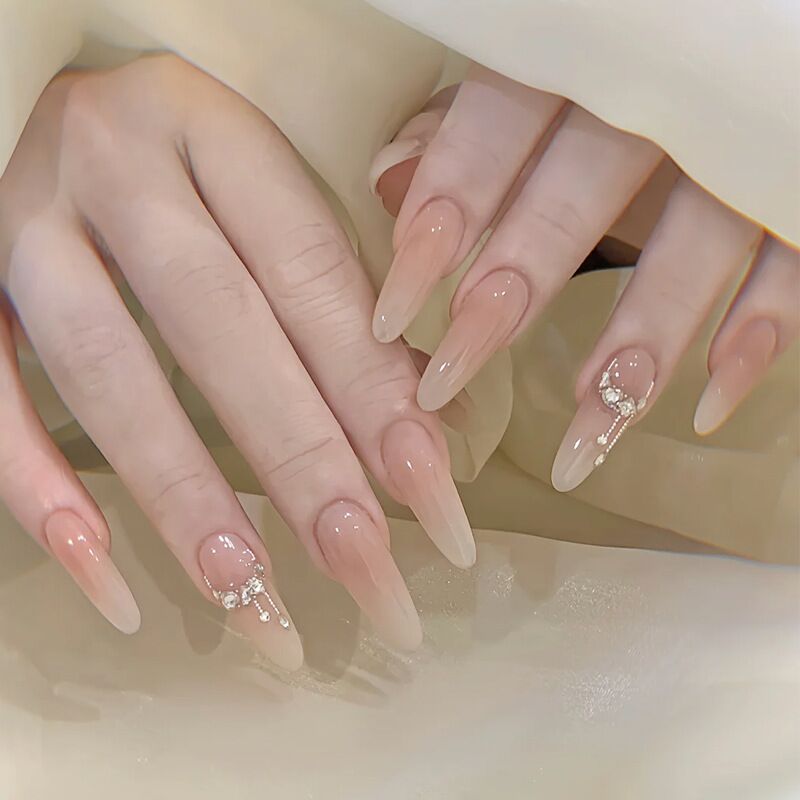 Elegant Floral French Tip Press-On Nails Bowlift