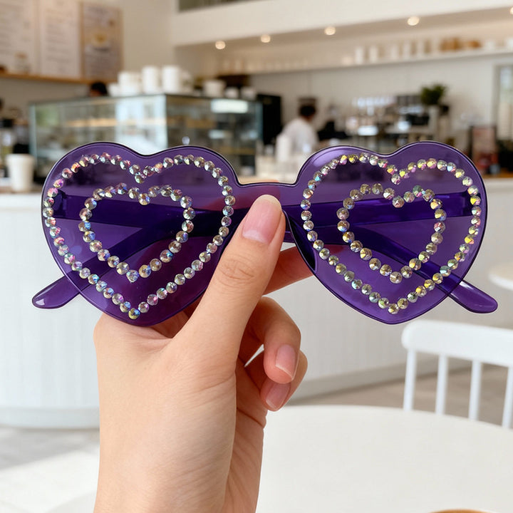 Rhinestone-Embellished Heart-Shaped Sunglasses Bowlift 1787141238