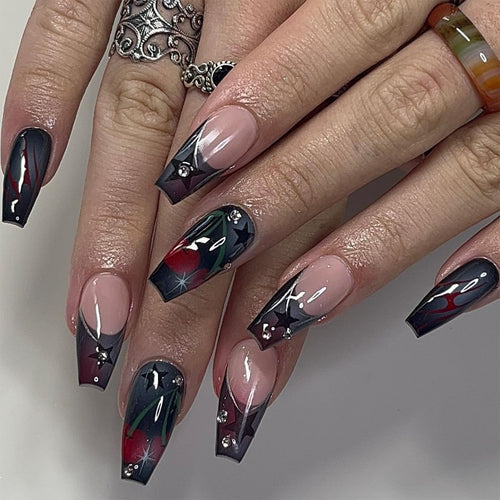 Artful nail art with elegant glitter accents and floral design Bowlift