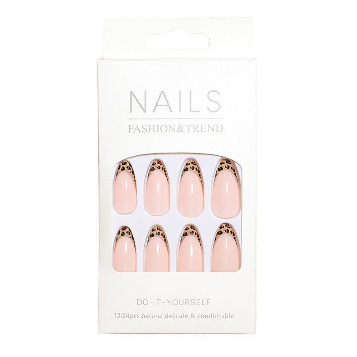 Elegant Leopard-Trimmed Press-On Nails Bowlift