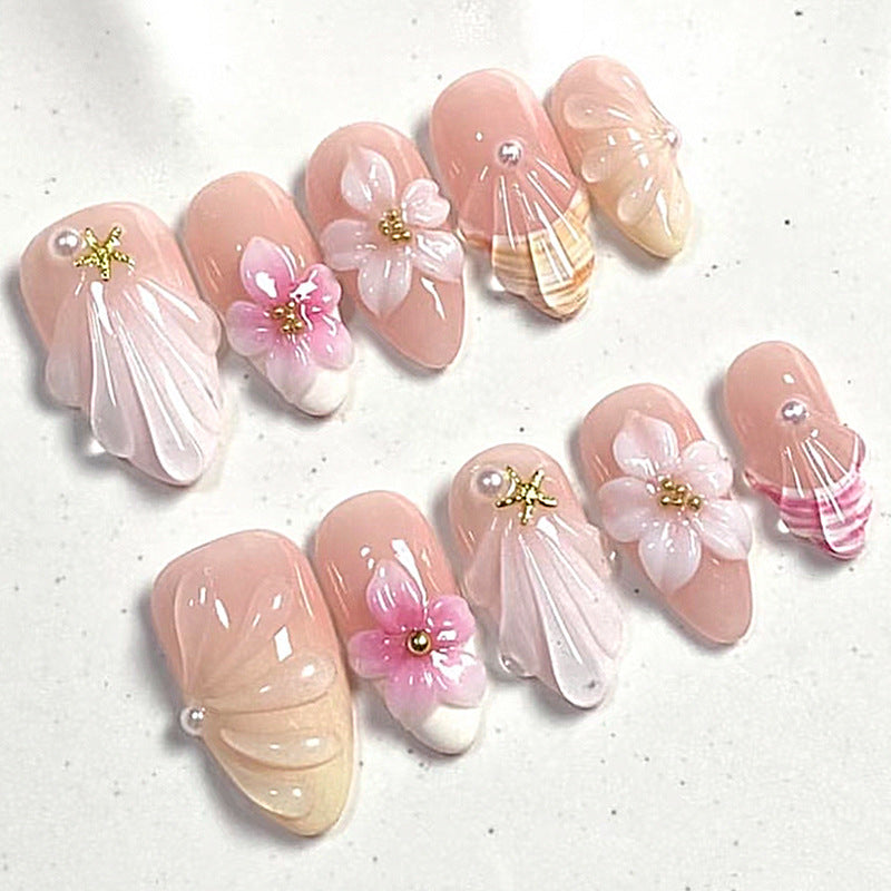 Acrylic nail set with luxuriously designed flower and glitter decorations Bowlift