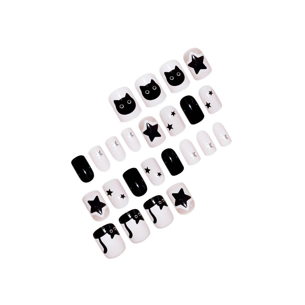 Playful Cat and Star-Themed Press-On Nail Art Extensions Bowlift