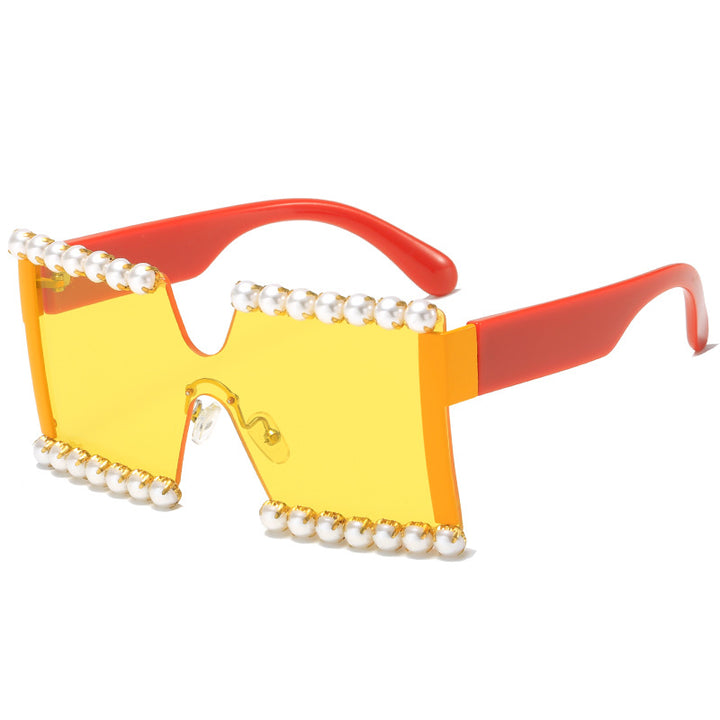 Ladies extravagant rectangular sunglasses with pearl decoration and UV protection Bowlift