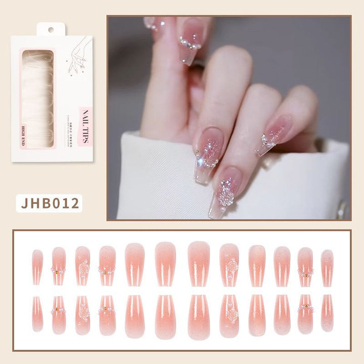 Decorative Press-On Nail Set with Rhinestone Accents Bowlift