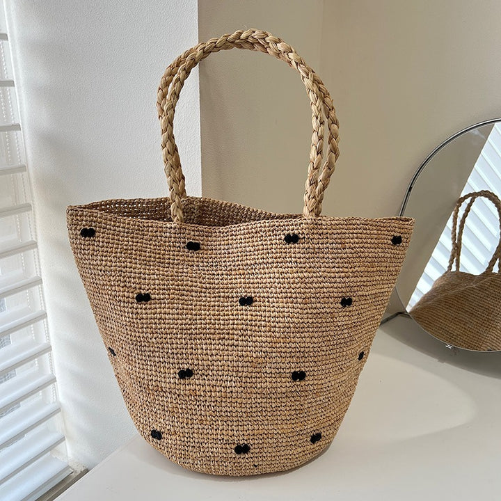 Handcrafted Leisure Bag Made of Woven Straw Bowlift