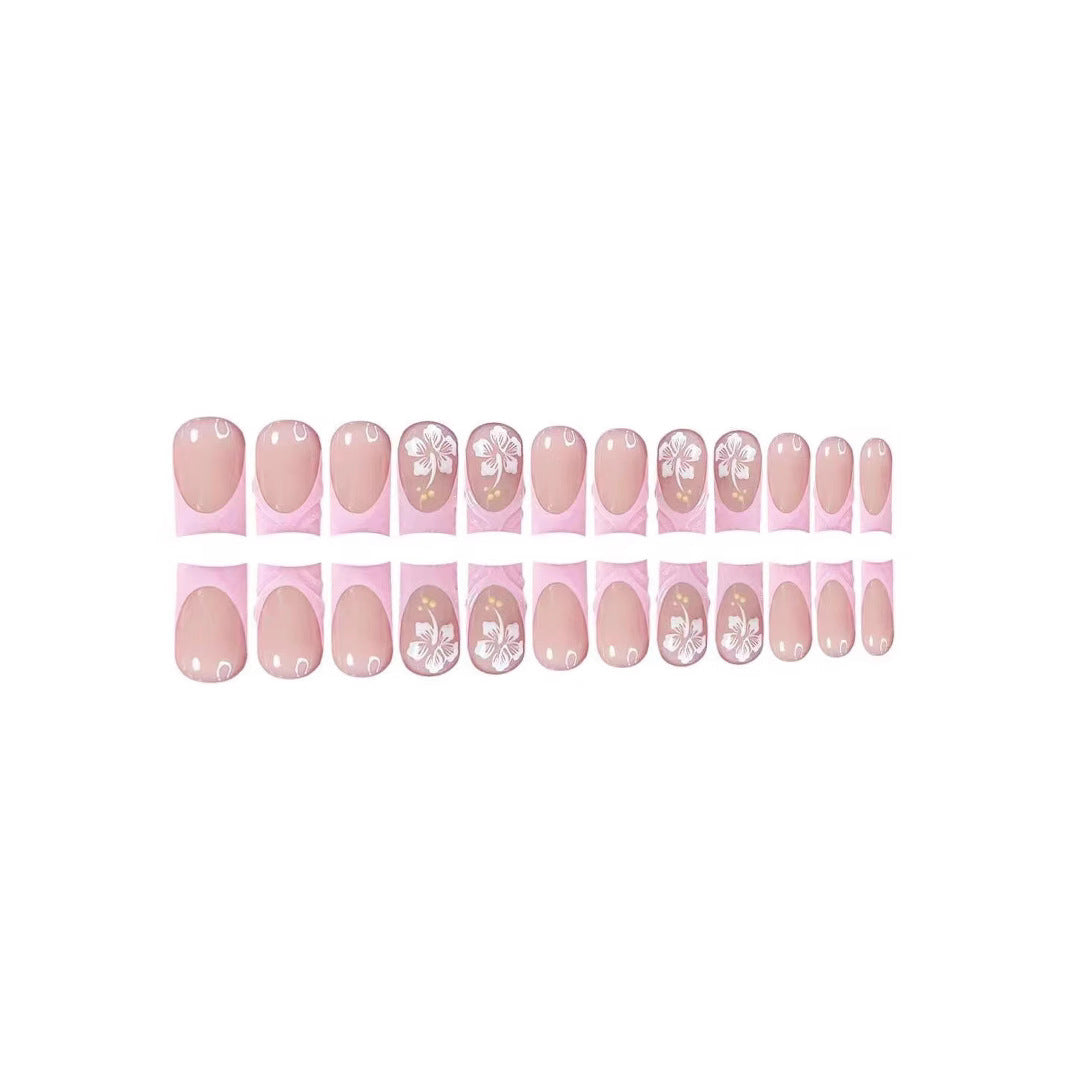 Decorative Floral Acrylic Press-On Nail Extensions Bowlift