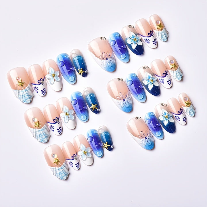 Decorative Floral Press-On Nails Bowlift