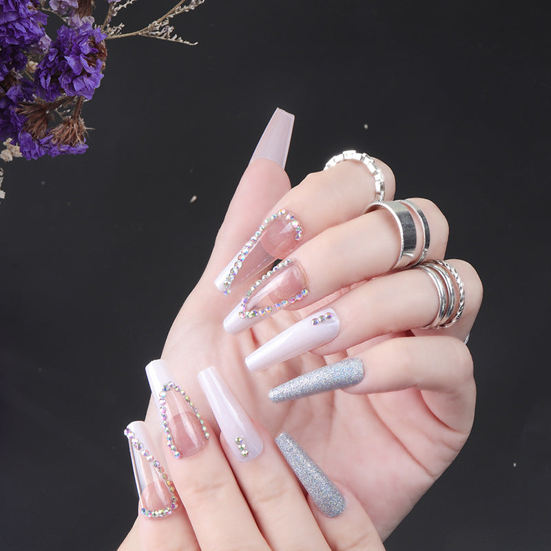 Rhinestone-Embellished Long Press-On Nails Bowlift