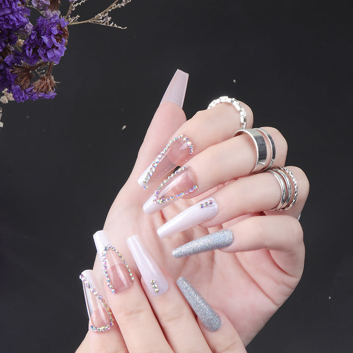 Rhinestone-Embellished Long Press-On Nails Bowlift