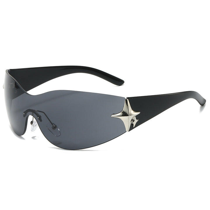 Futuristic Shield Sunglasses with Metallic Accents Bowlift
