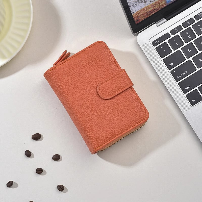 Textured Leather Zippered Card Organizer Bowlift