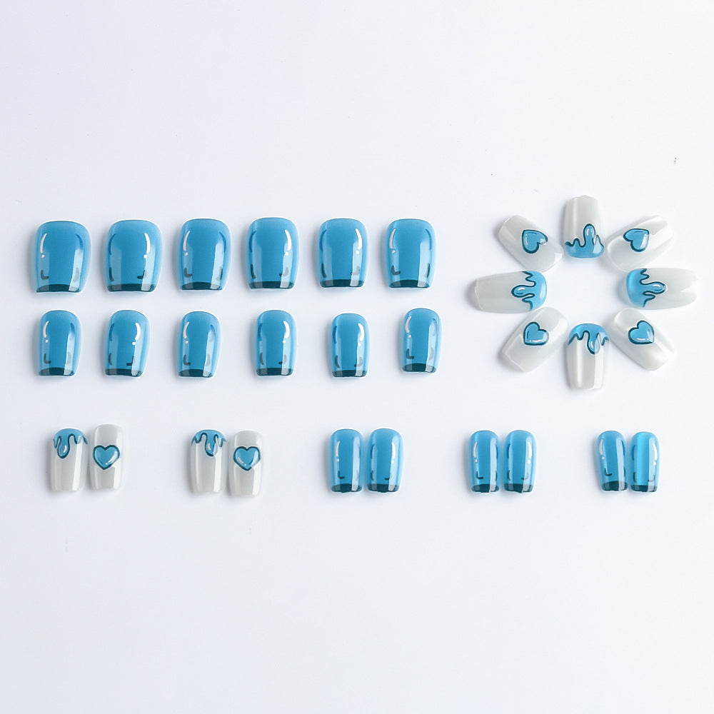 Artistic Press-On Nail Set with Heart Designs Bowlift
