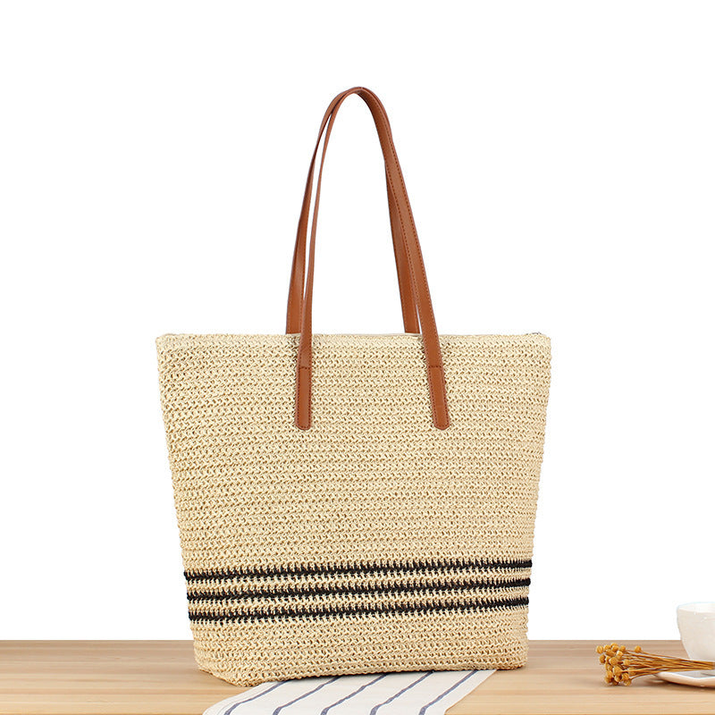 Braided beach bag with leather handles Bowlift