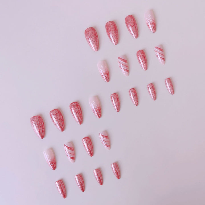 Acrylic nail set with sparkling Christmas design Bowlift