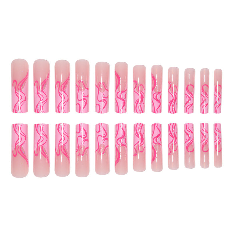 Long Stiletto Press-On Nail Extensions with Abstract Wave Design Bowlift
